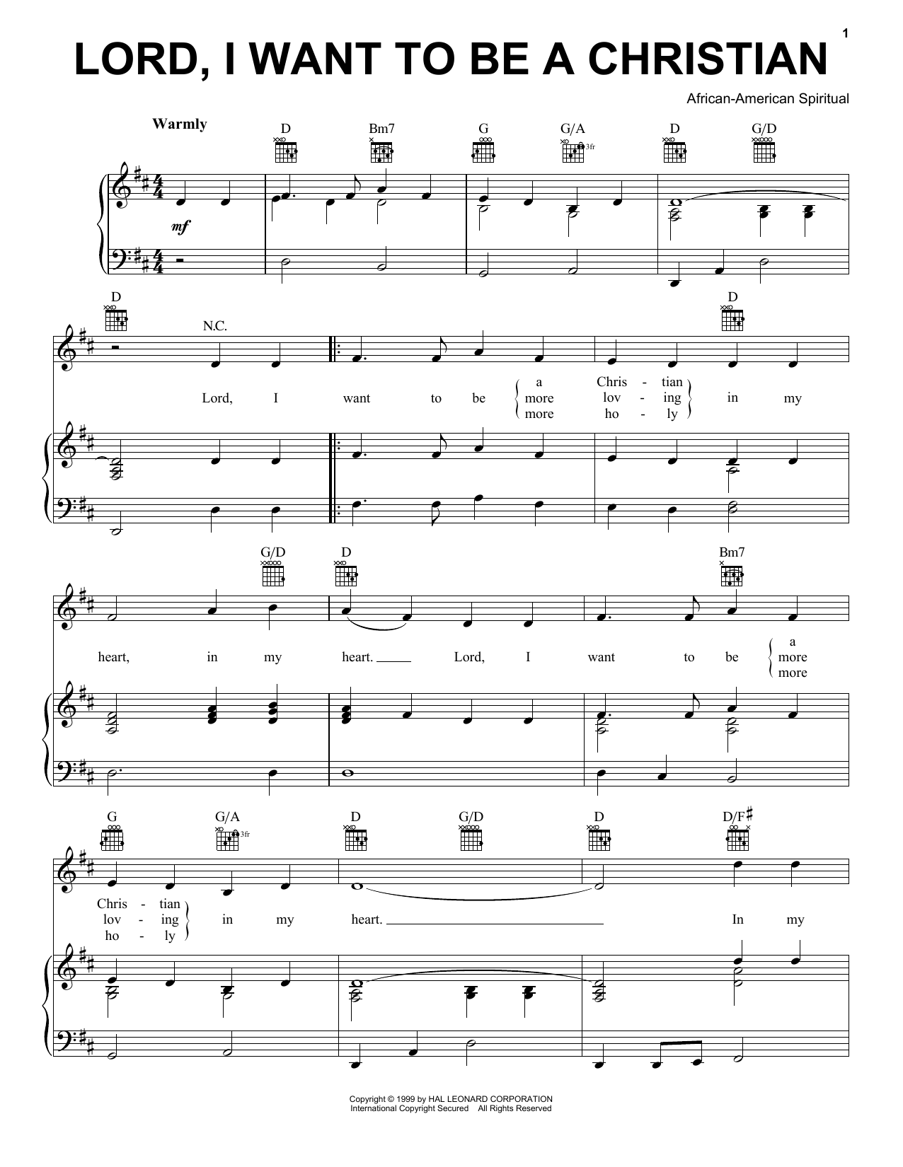 Download Traditional Spiritual Lord, I Want To Be A Christian Sheet Music
