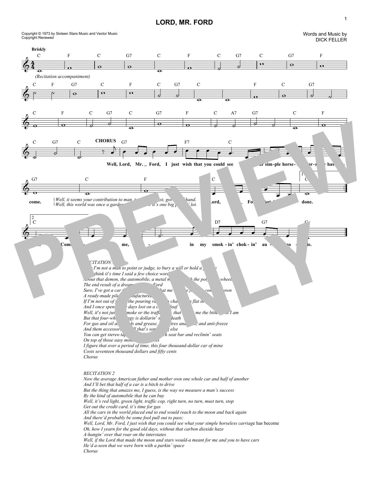 Download Jerry Reed Lord Mr. Ford Sheet Music