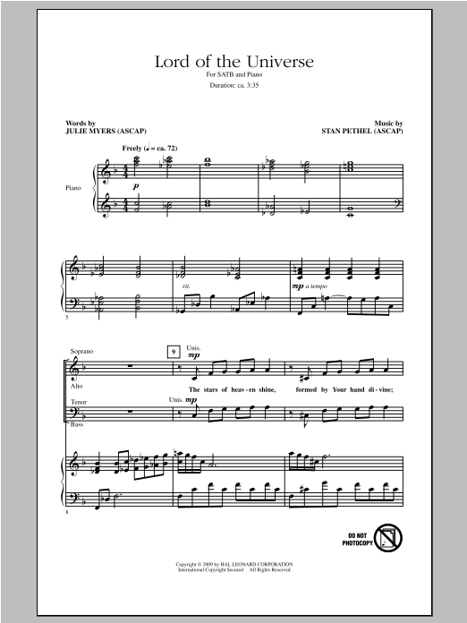 Download Stan Pethel Lord Of The Universe Sheet Music