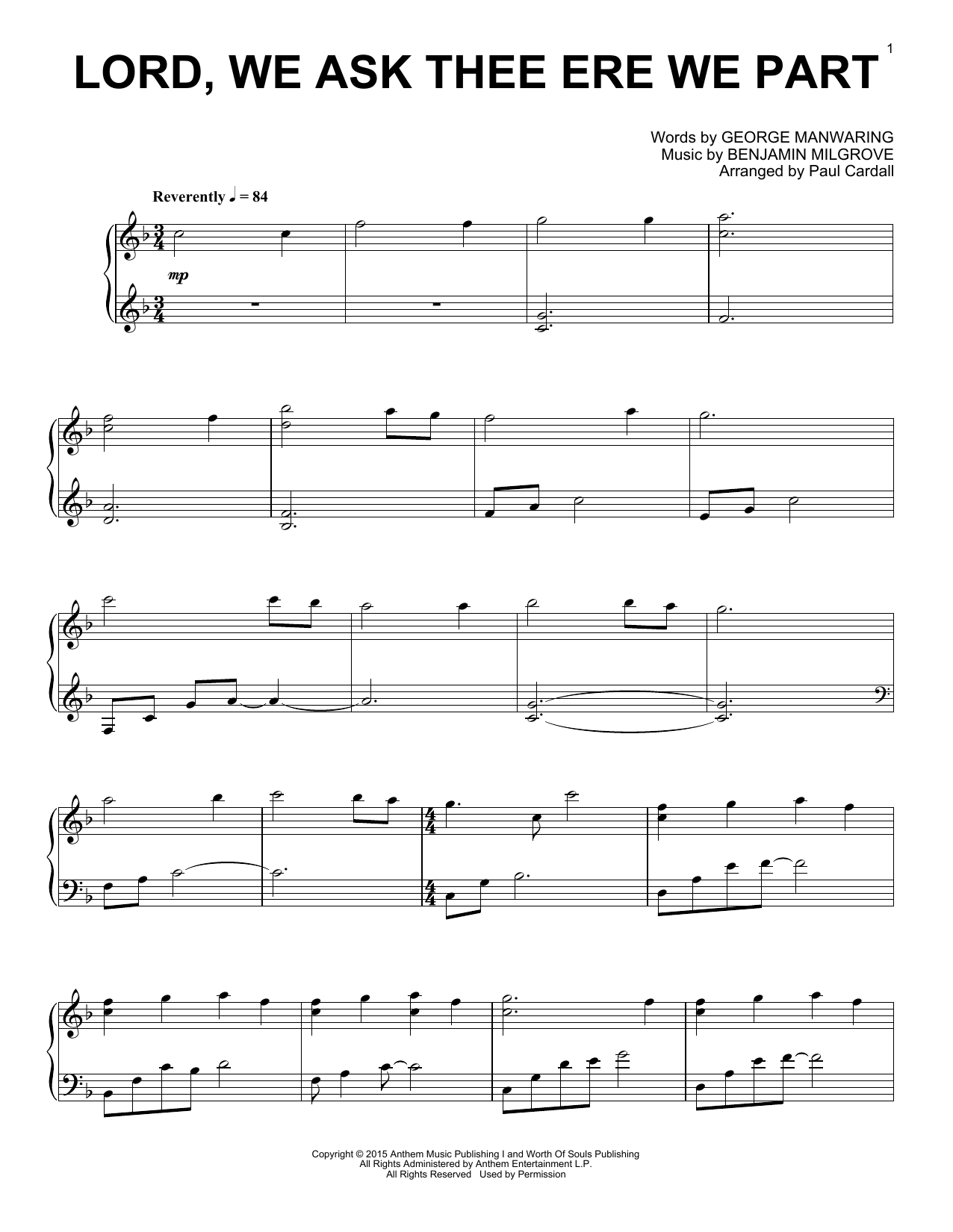 Download Paul Cardall Lord, We Ask Thee Ere We Part Sheet Music