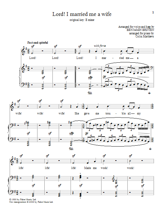 Download Benjamin Britten Lord! I married me a wife Sheet Music