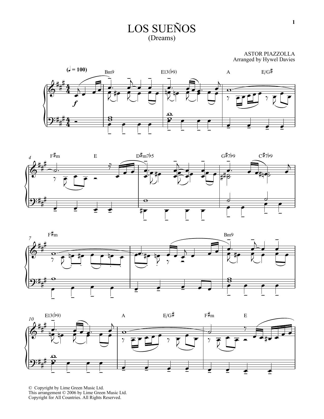 Download Astor Piazzolla Los Suenos Sheet Music