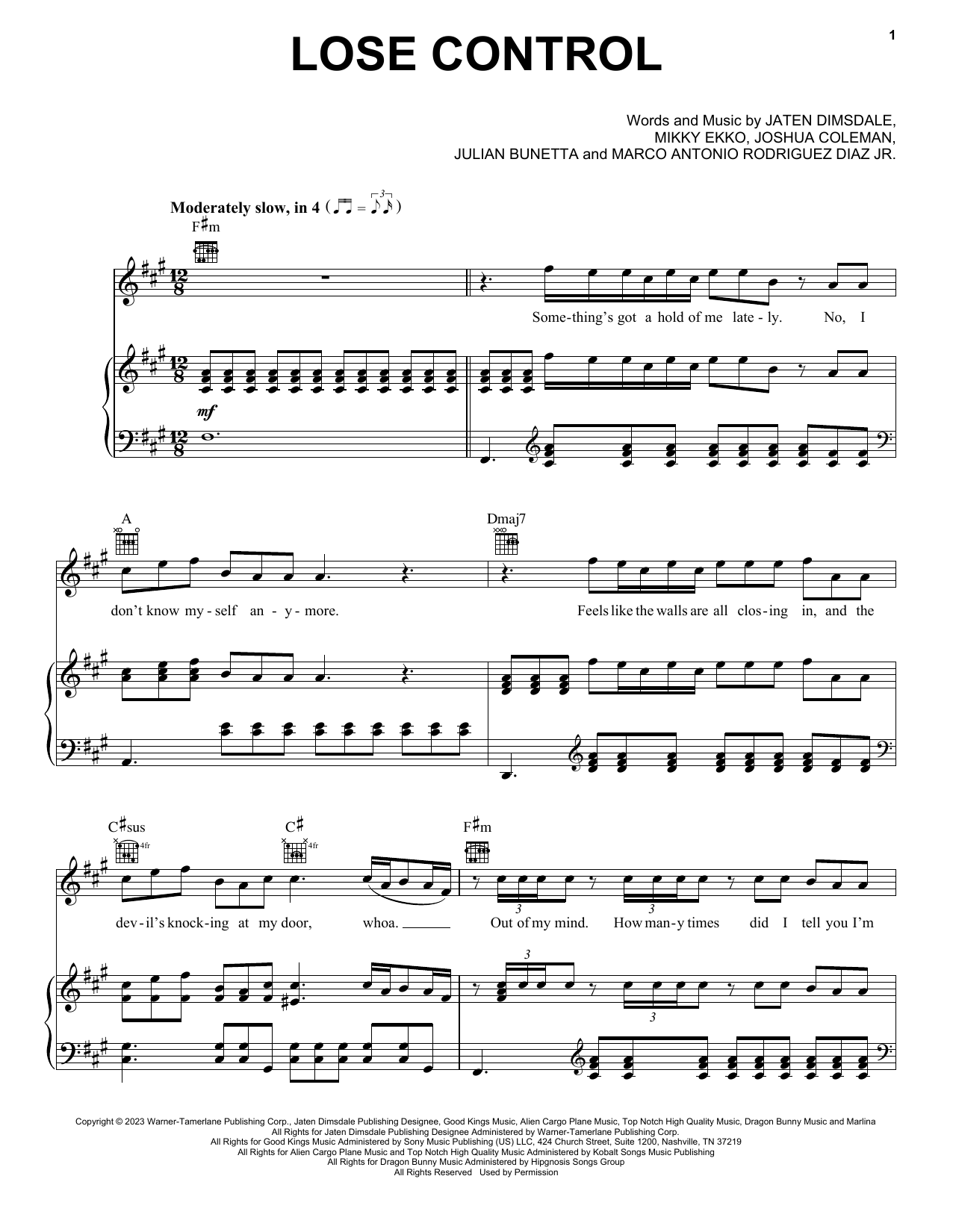 Teddy Swims Lose Control sheet music notes printable PDF score