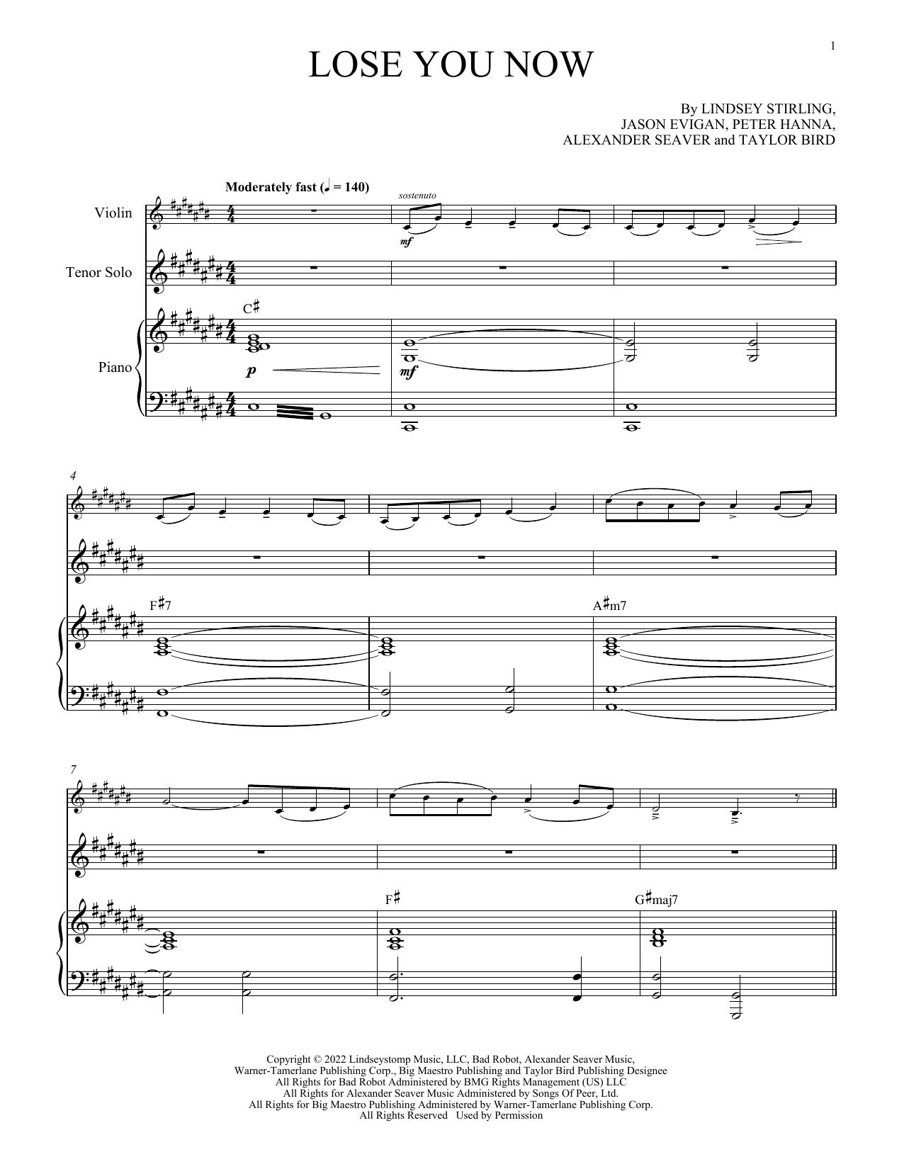 Download Lindsey Stirling Lose You Now (with Vocal Solo) Sheet Music