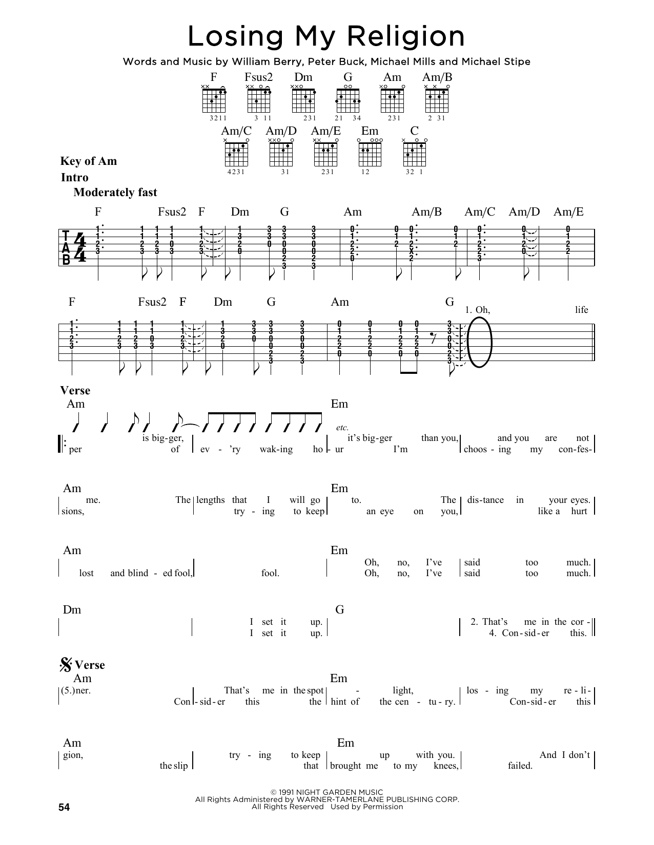 Download R.E.M. Losing My Religion Sheet Music