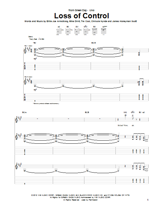 Download Green Day Loss Of Control Sheet Music