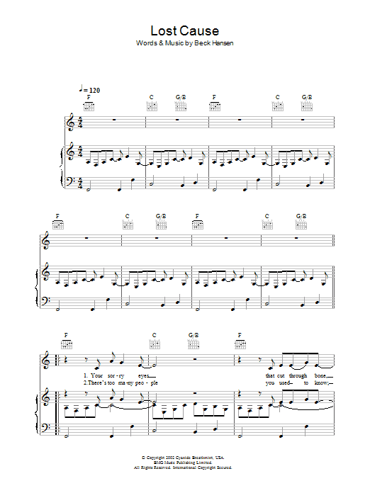 Download Beck Lost Cause Sheet Music