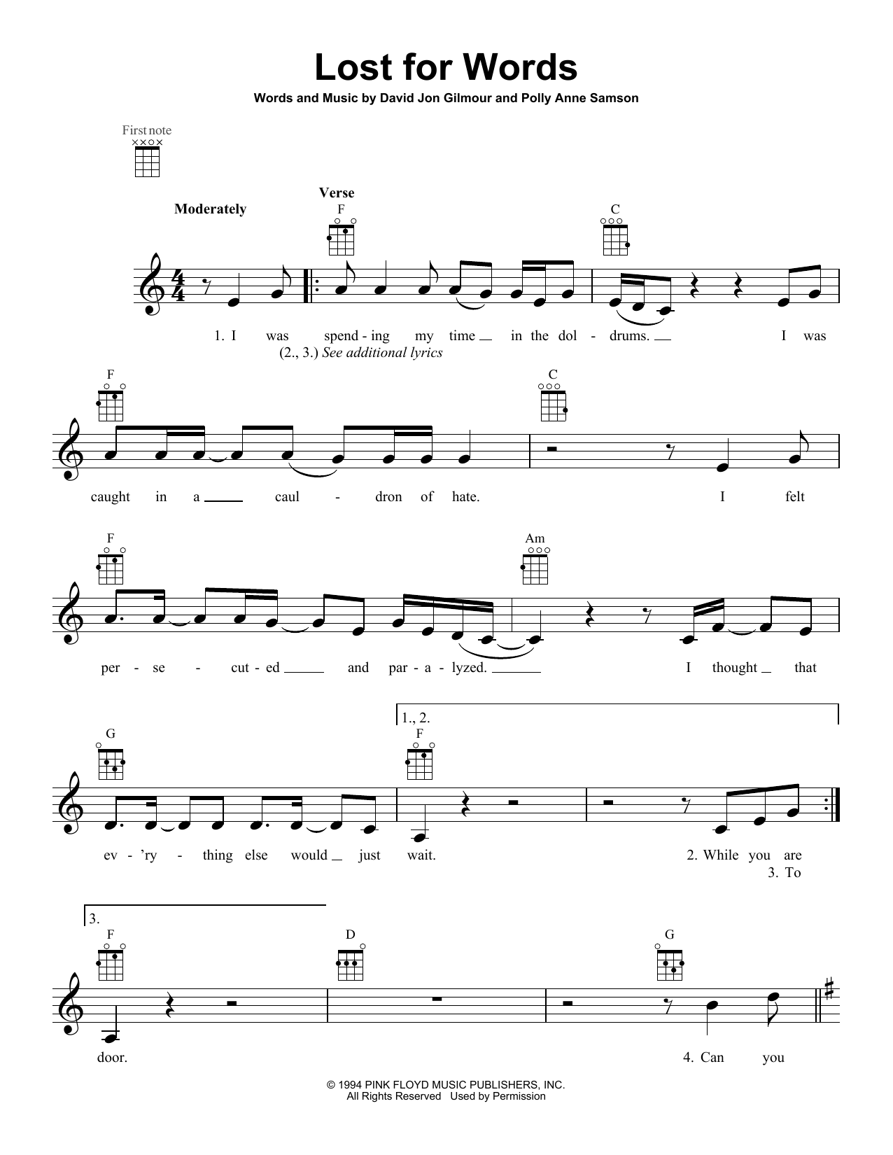 Download Pink Floyd Lost For Words Sheet Music