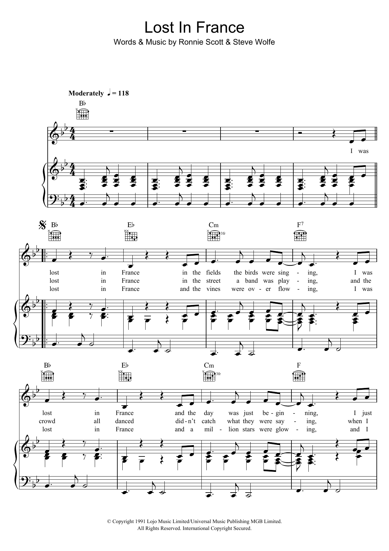 Download Bonnie Tyler Lost In France Sheet Music