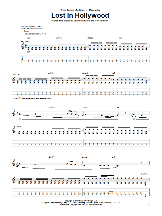 Download System Of A Down Lost In Hollywood Sheet Music