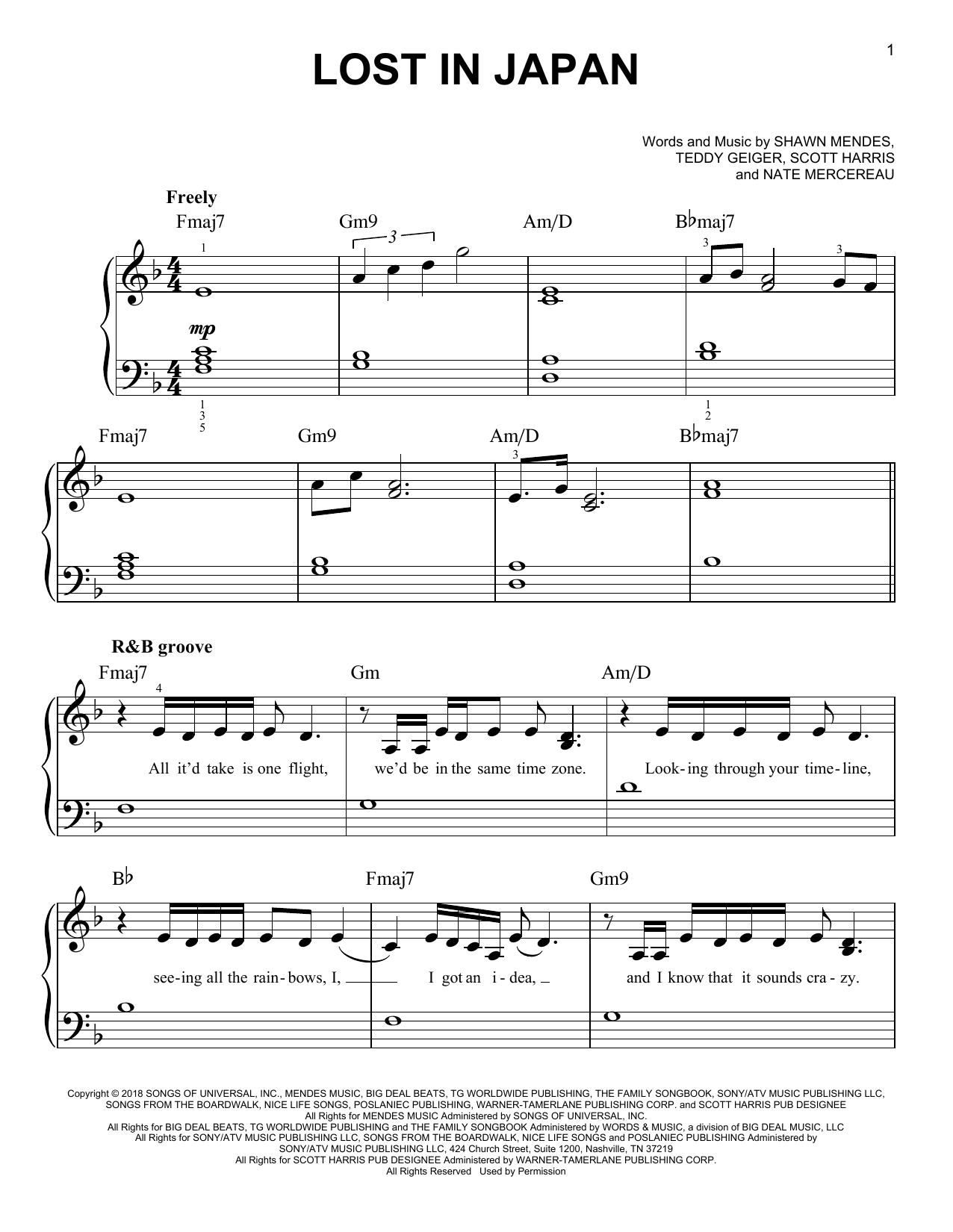 Download Shawn Mendes Lost In Japan Sheet Music