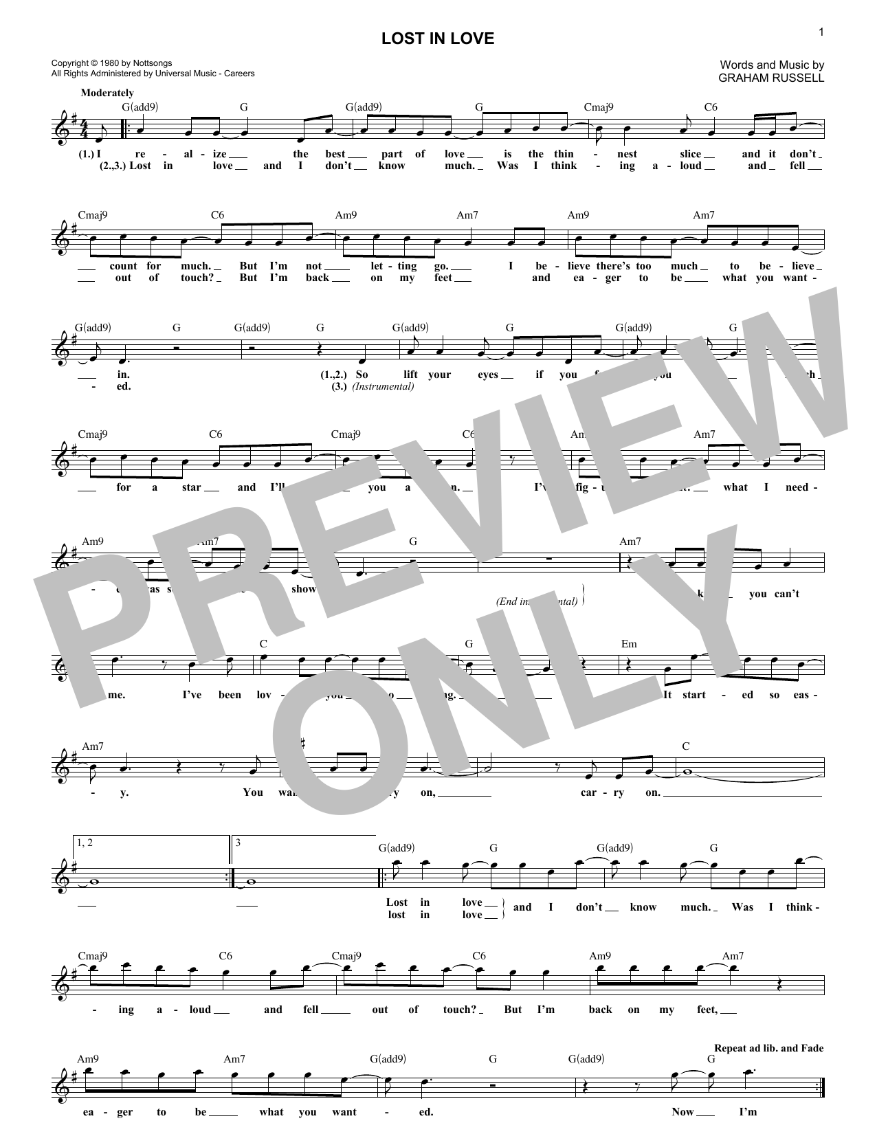 Download Air Supply Lost In Love Sheet Music