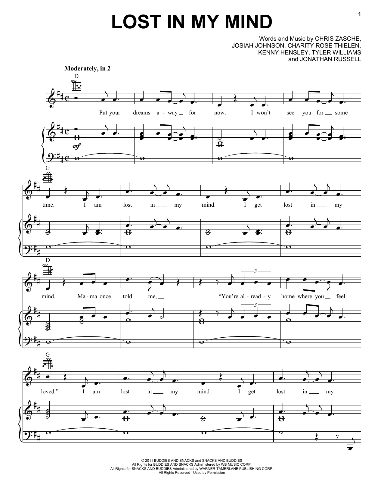 Download The Head And The Heart Lost In My Mind Sheet Music