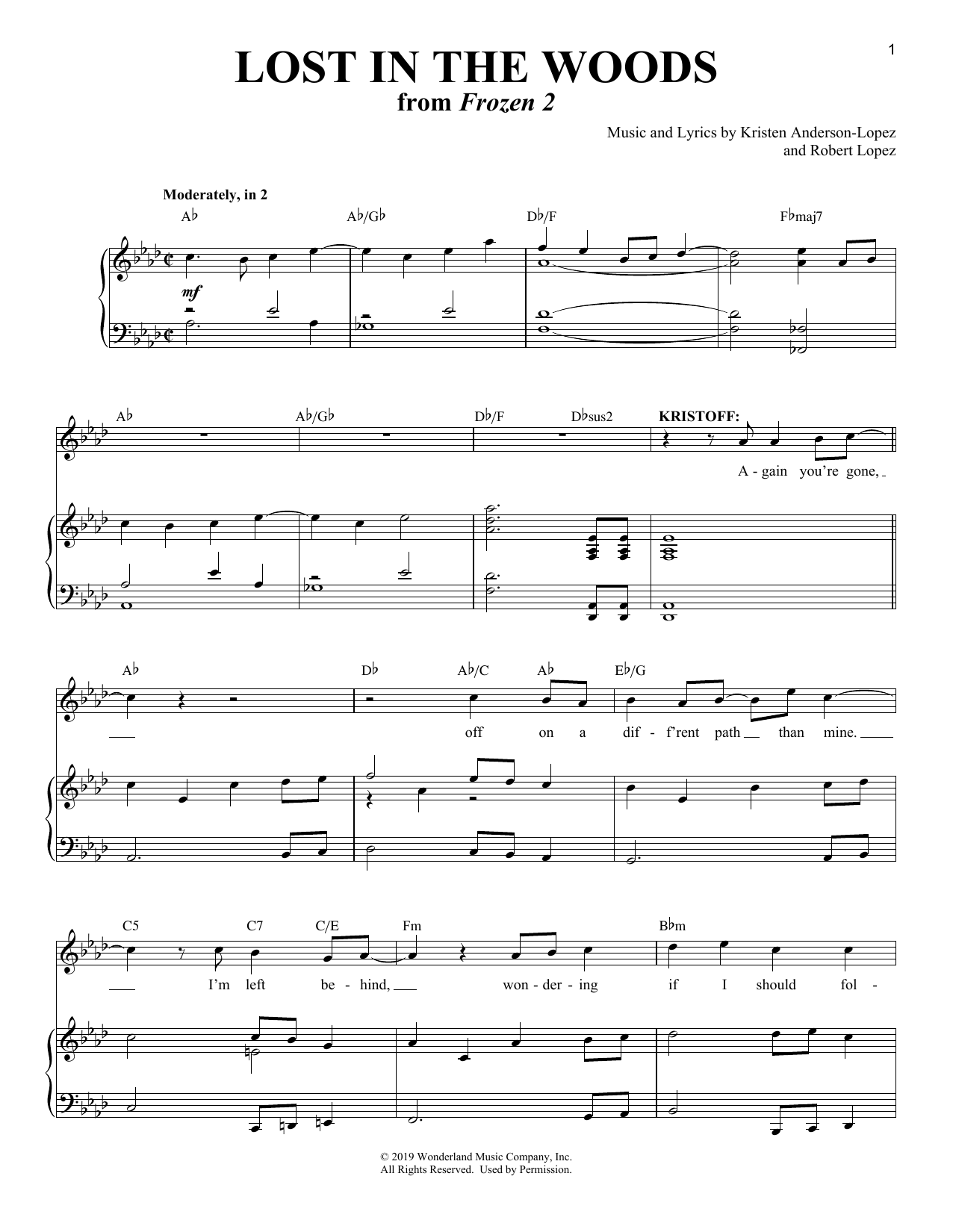 Download Jonathan Groff Lost In The Woods (from Disney's Frozen Sheet Music