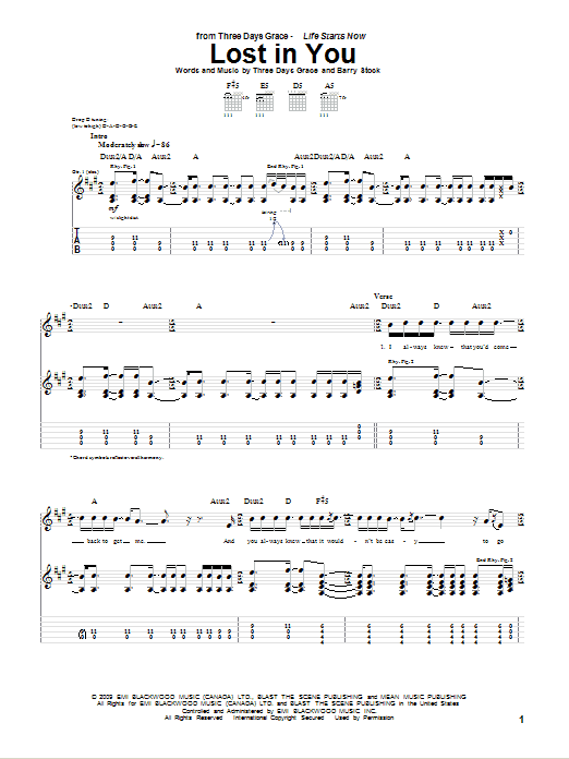 Download Three Days Grace Lost In You Sheet Music