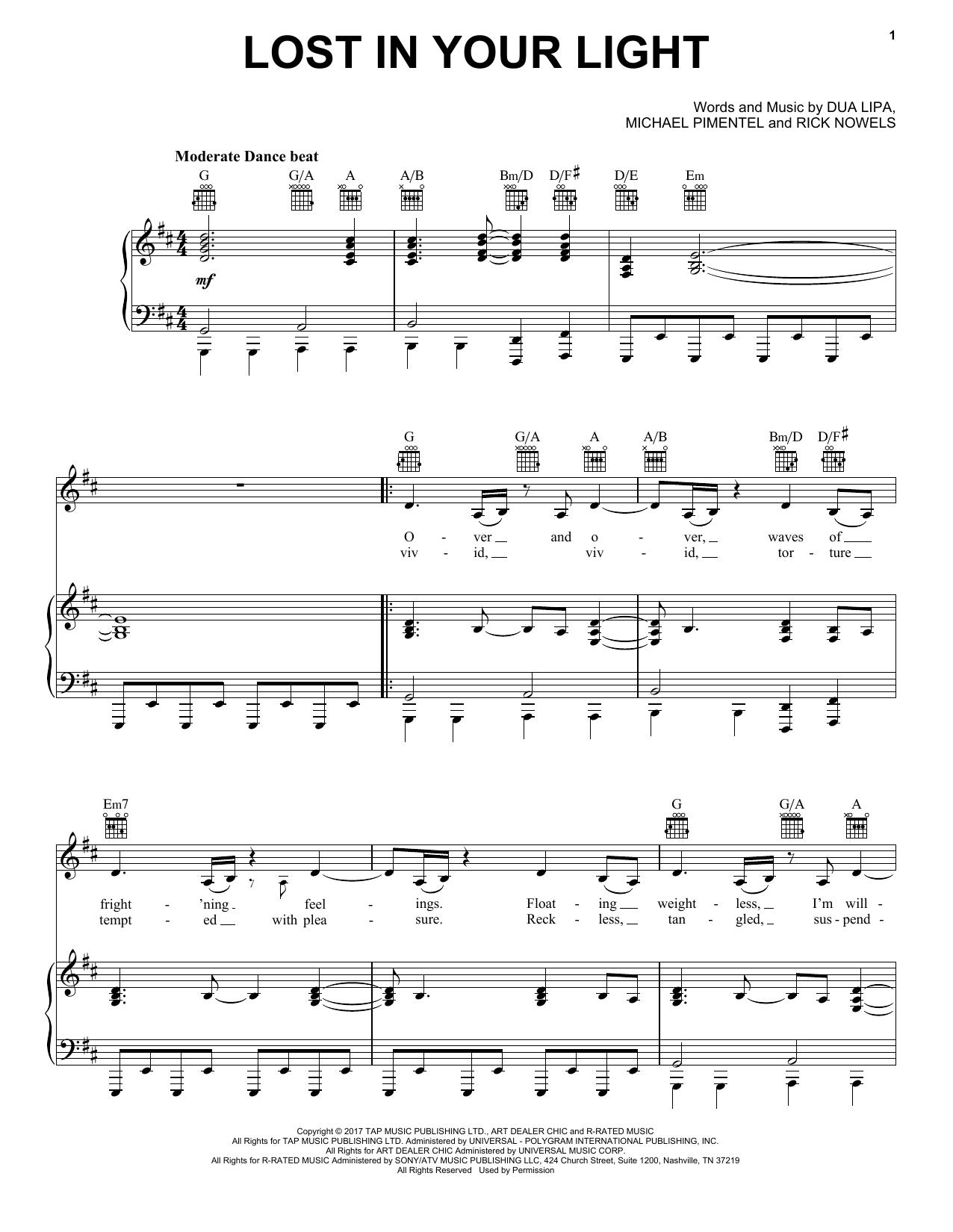 Download Dua Lipa Lost In Your Light (featuring Miguel) Sheet Music