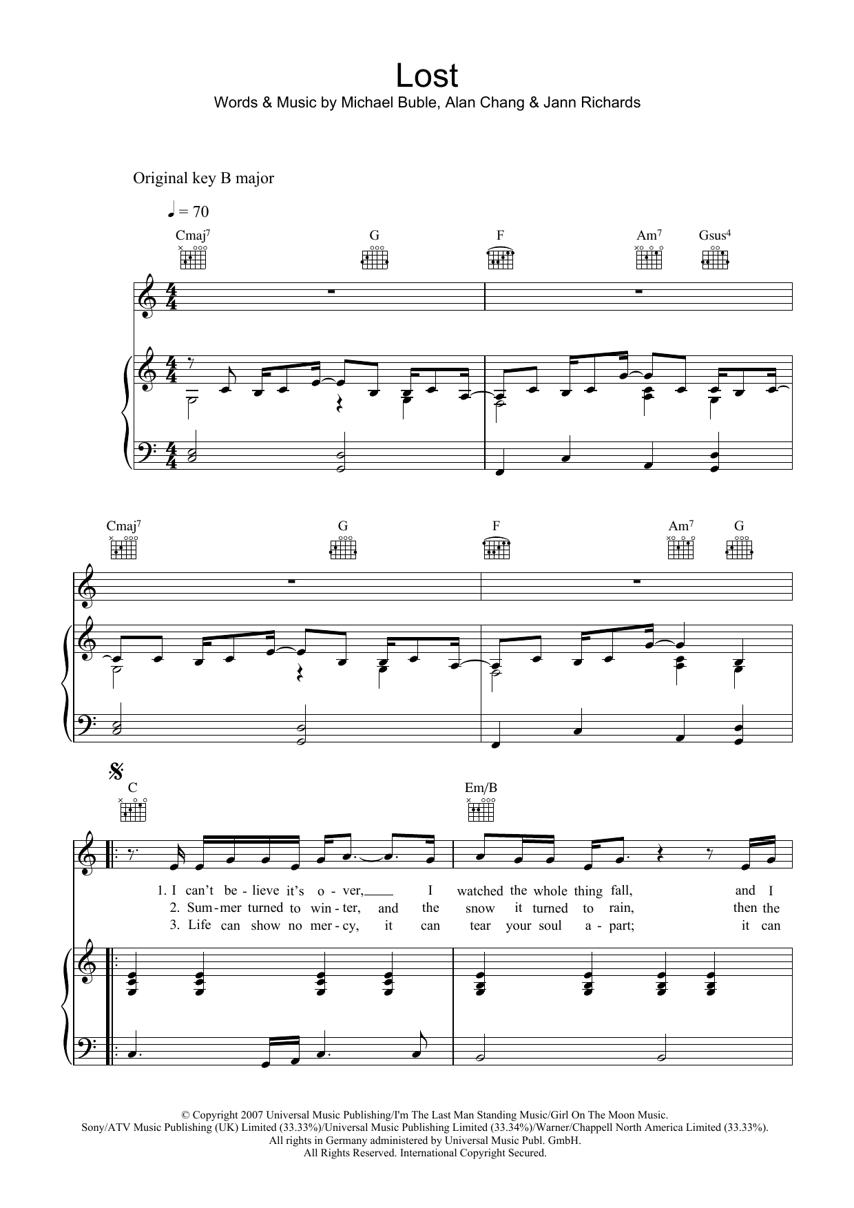 Download Michael Buble Lost Sheet Music