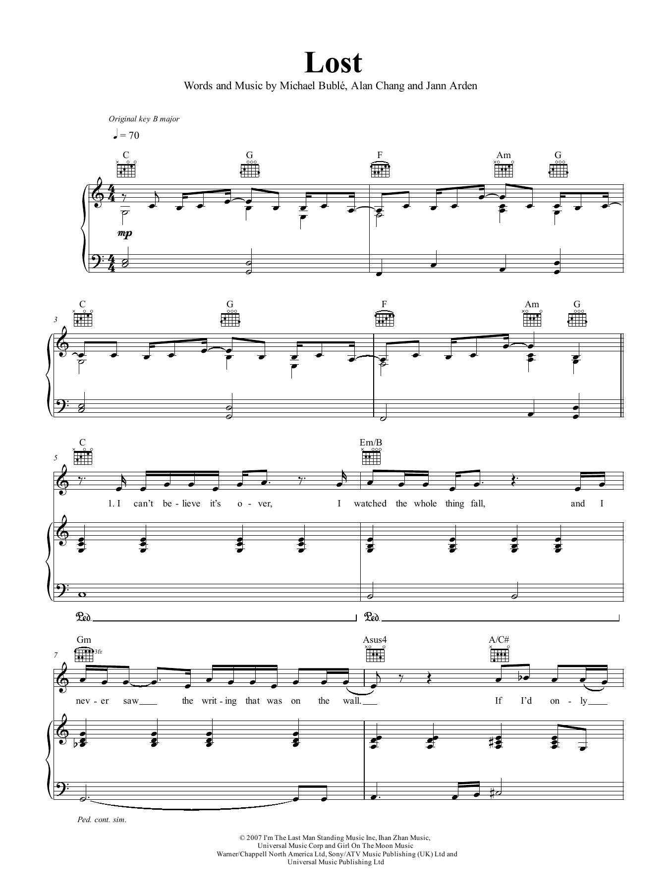Download Michael Bublé Lost Sheet Music