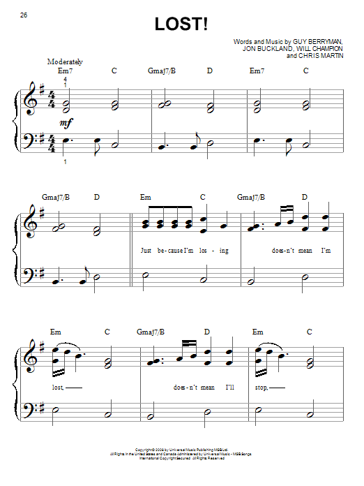 Download Coldplay Lost! Sheet Music