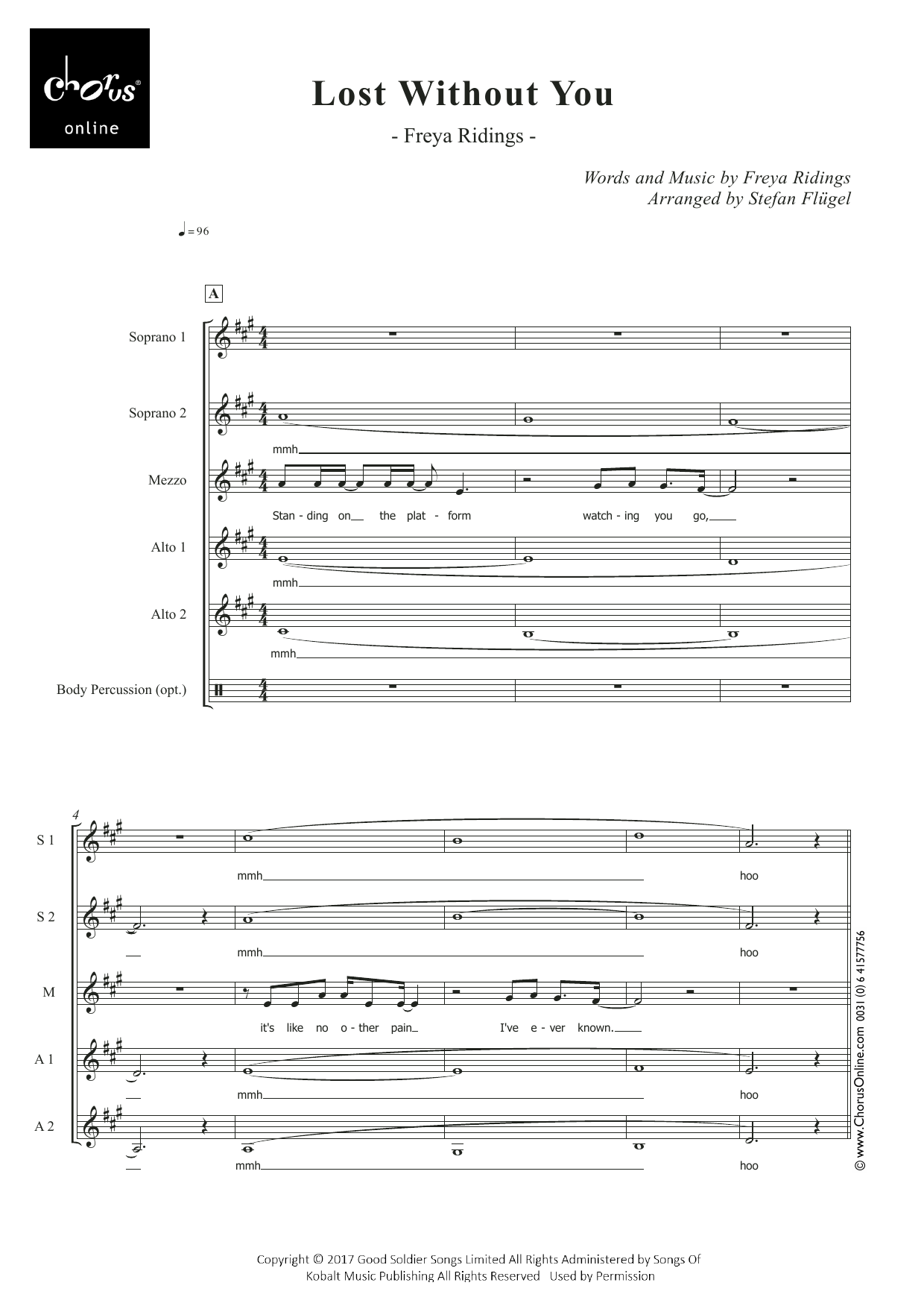 Freya Ridings Lost Without You (arr. Stefan Flügel) sheet music notes printable PDF score