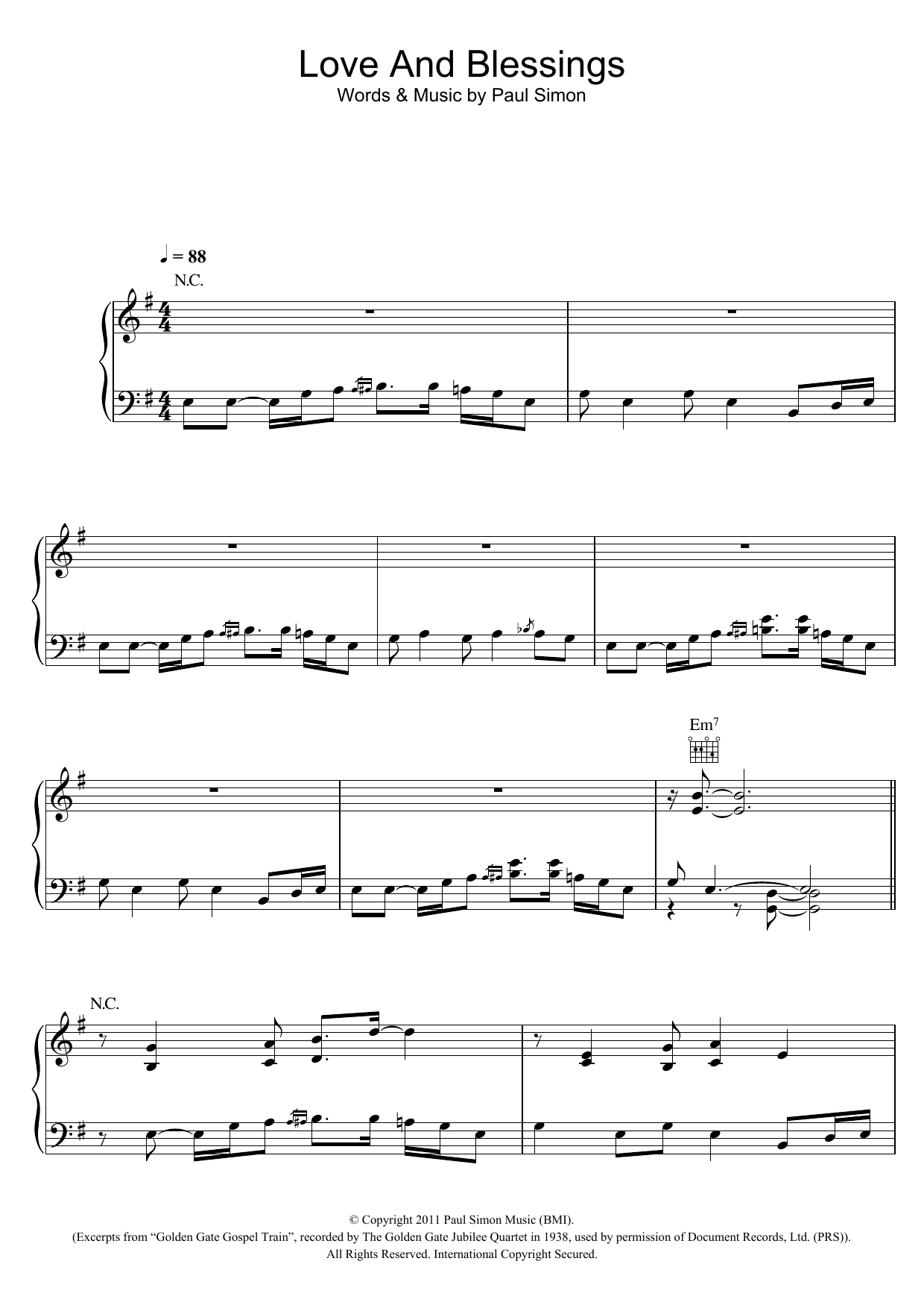 Download Paul Simon Love And Blessings Sheet Music