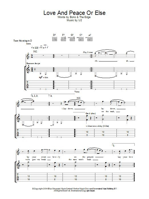 Download U2 Love And Peace Or Else Sheet Music