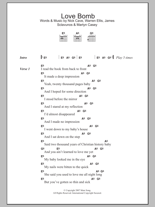 Download Nick Cave Love Bomb Sheet Music