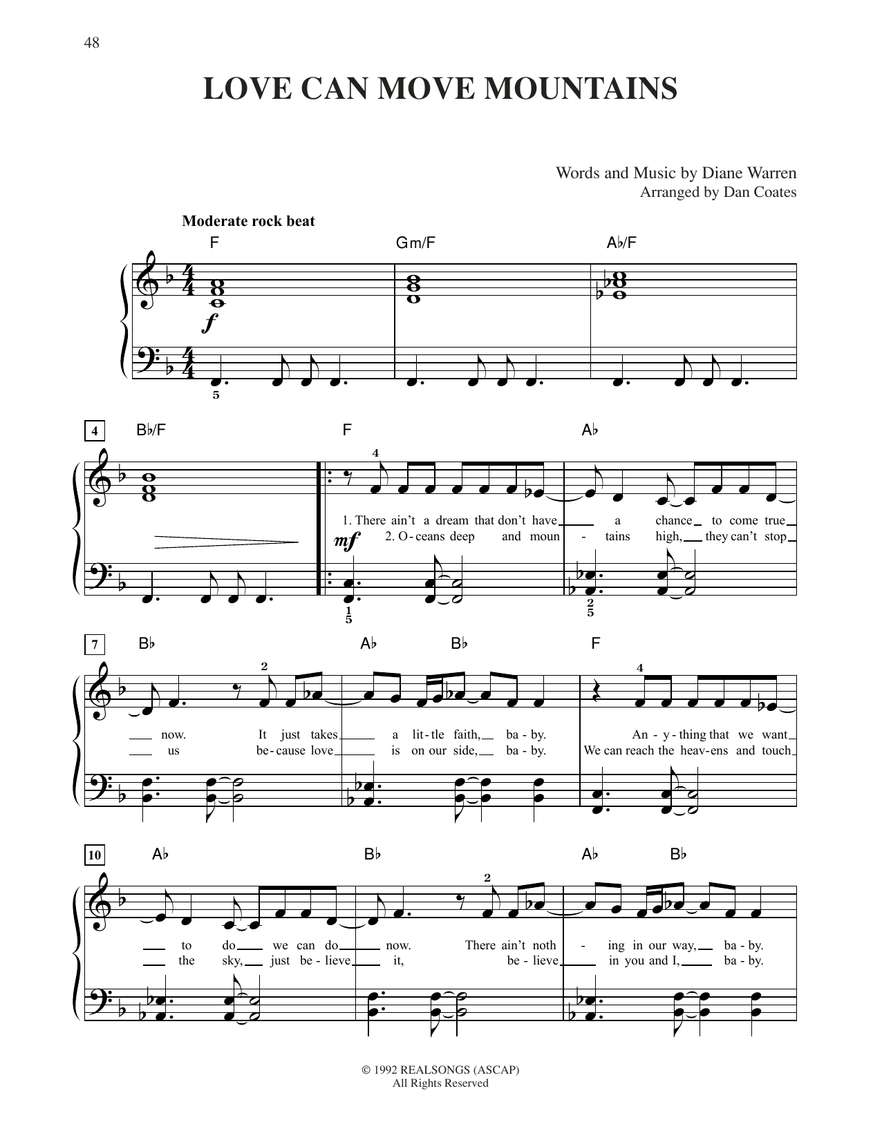 Download Celine Dion Love Can Move Mountains Sheet Music