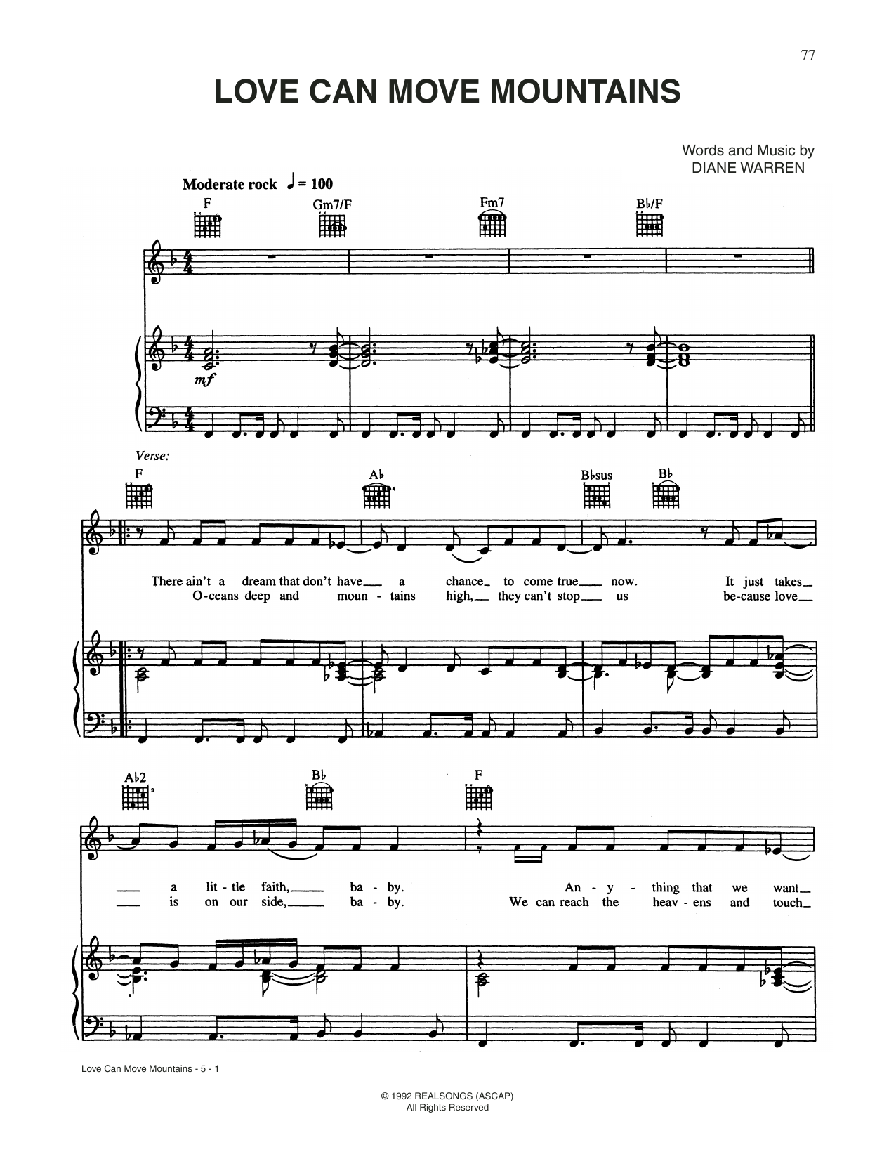 Download CÉLINE DION Love Can Move Mountains Sheet Music