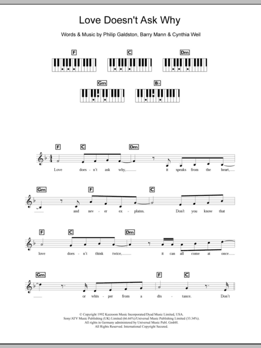 Download Celine Dion Love Doesn't Ask Why Sheet Music