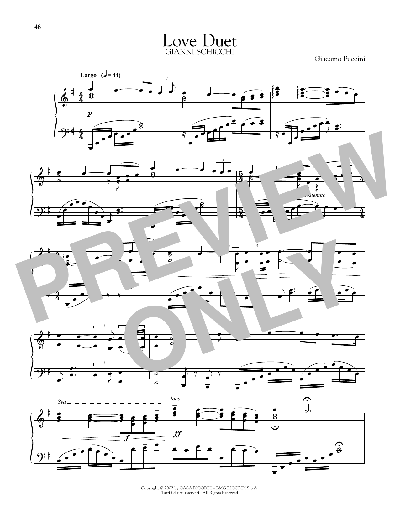 Giacomo Puccini Love Duet sheet music notes printable PDF score
