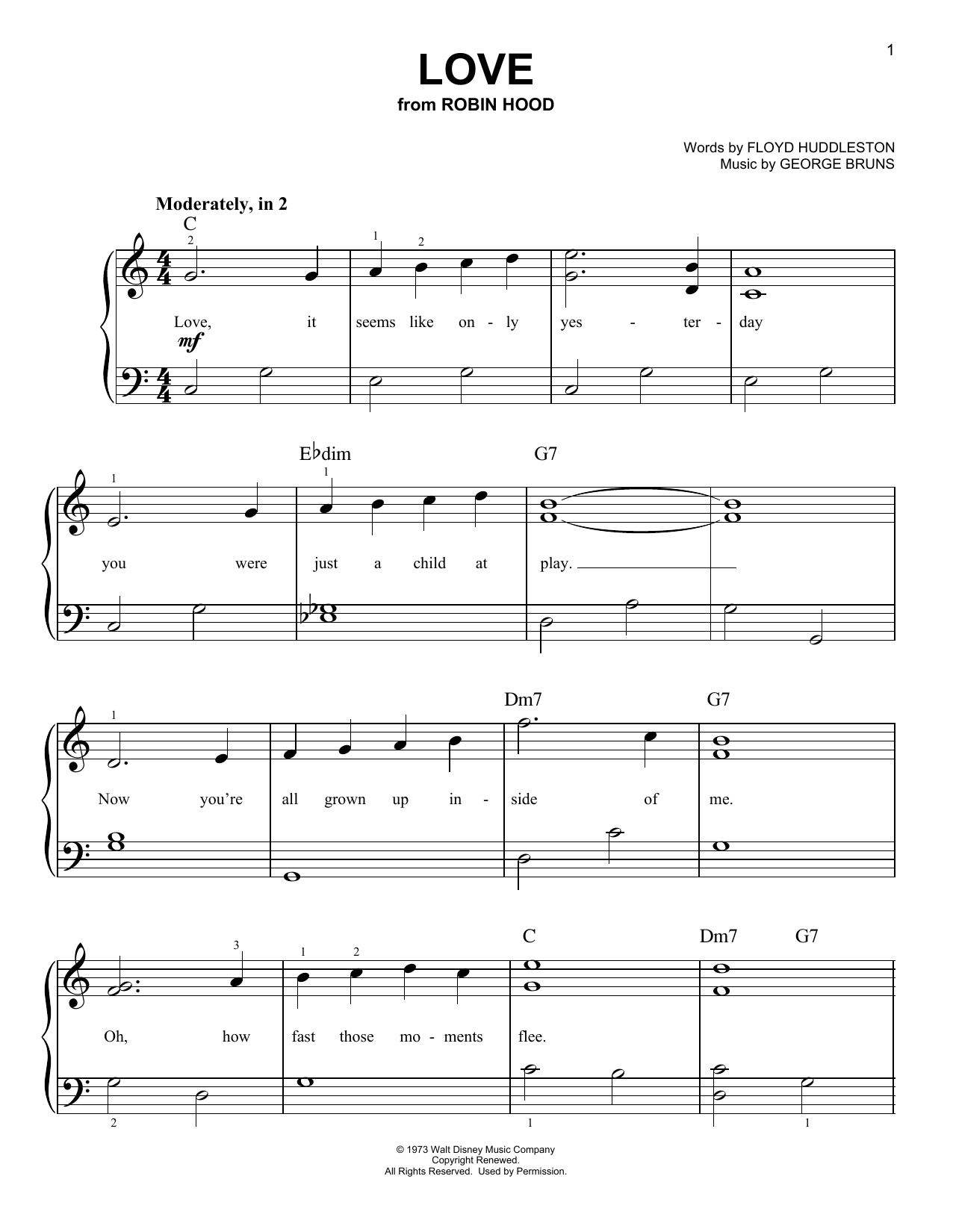 Download Floyd Huddleston Love (from Walt Disney's Robin Hood) Sheet Music