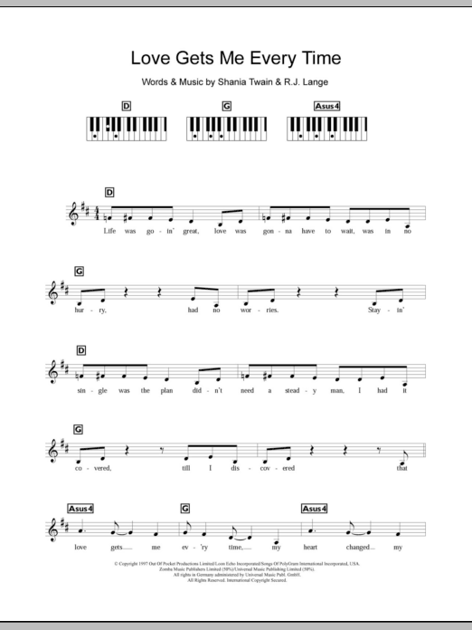 Download Shania Twain Love Gets Me Every Time Sheet Music