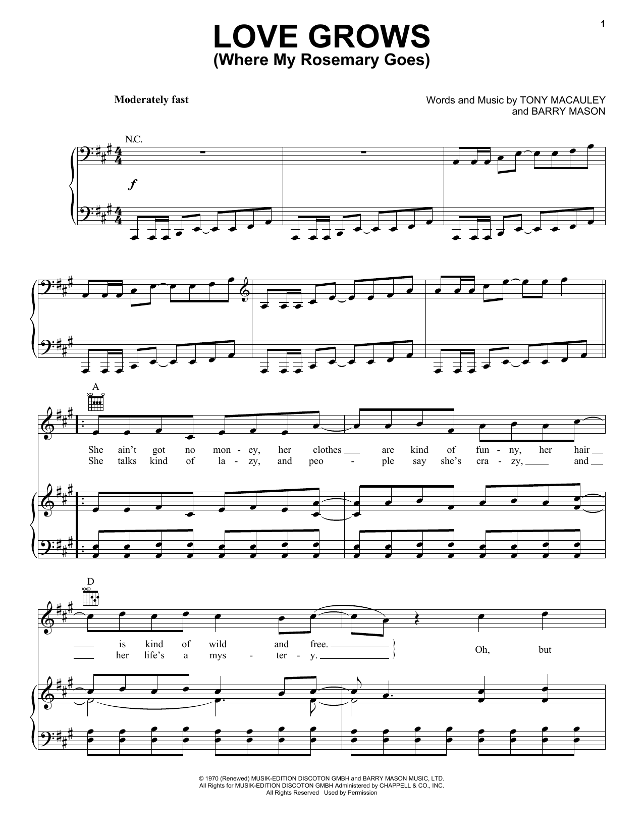Download Edison Lighthouse Love Grows (Where My Rosemary Goes) Sheet Music