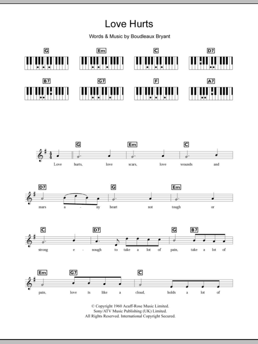 Download The Everly Brothers Love Hurts Sheet Music