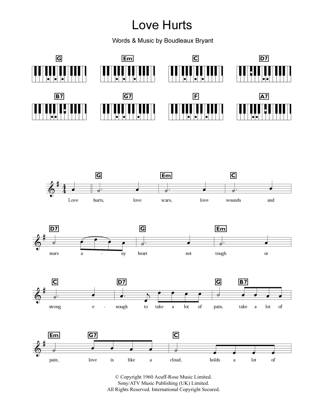 Download The Everly Brothers Love Hurts Sheet Music