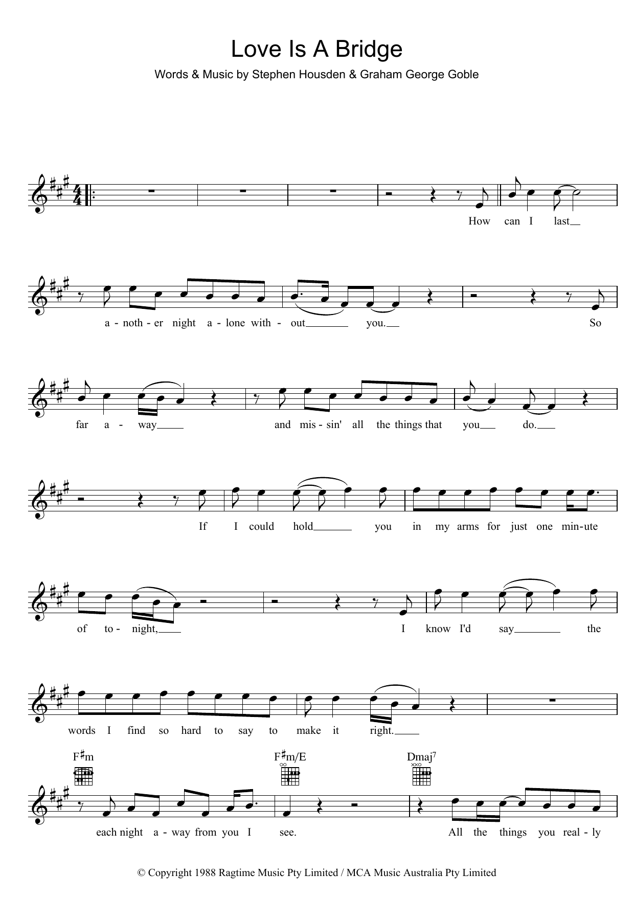 Download The Little River Band Love Is A Bridge Sheet Music