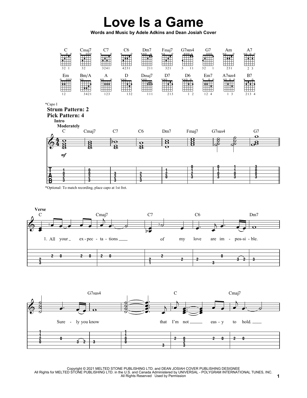 Download Adele Love Is A Game Sheet Music