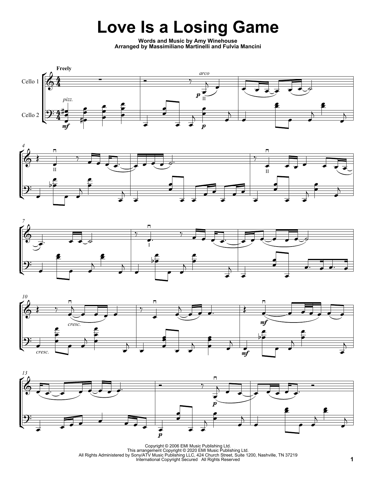 Download Mr. & Mrs. Cello Love Is A Losing Game Sheet Music