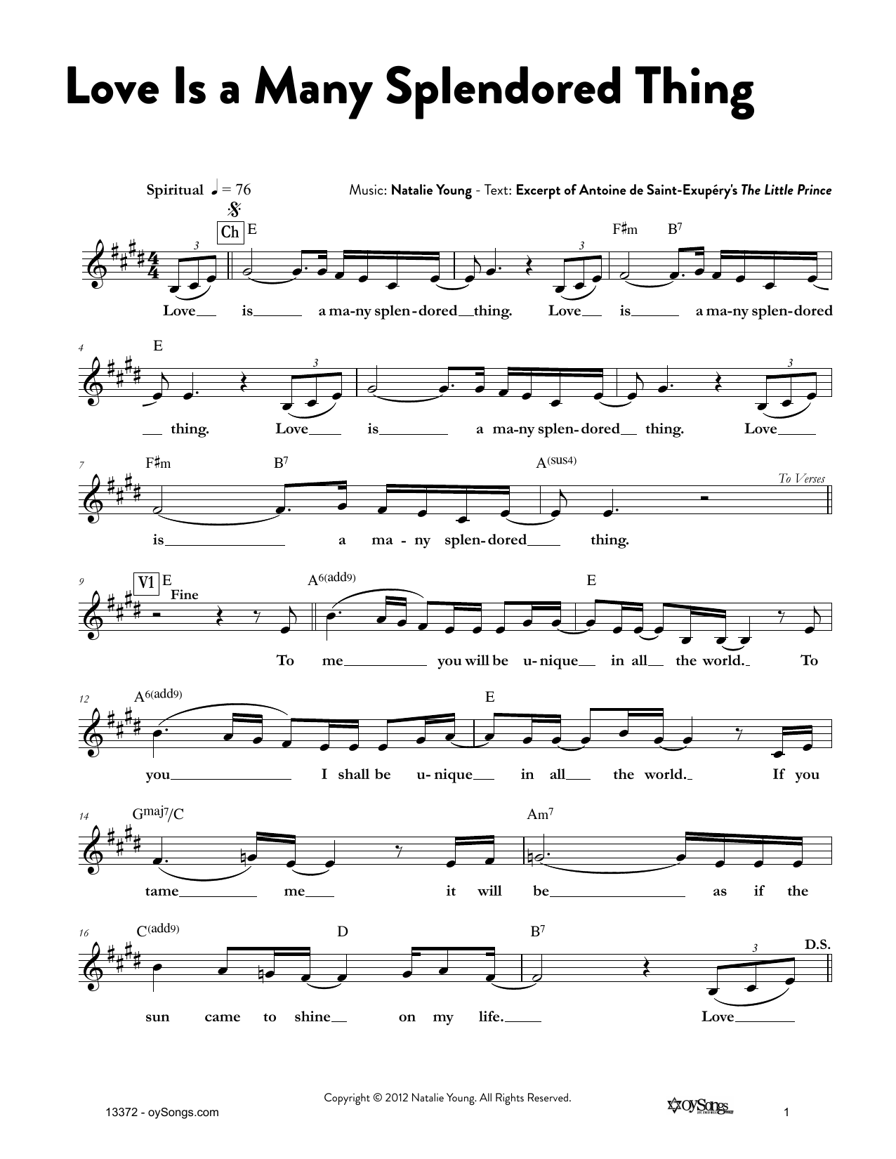 Download Natalie Young Love Is a Many Splendored Thing Sheet Music