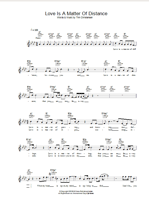 Download Will Young Love Is A Matter Of Distance Sheet Music