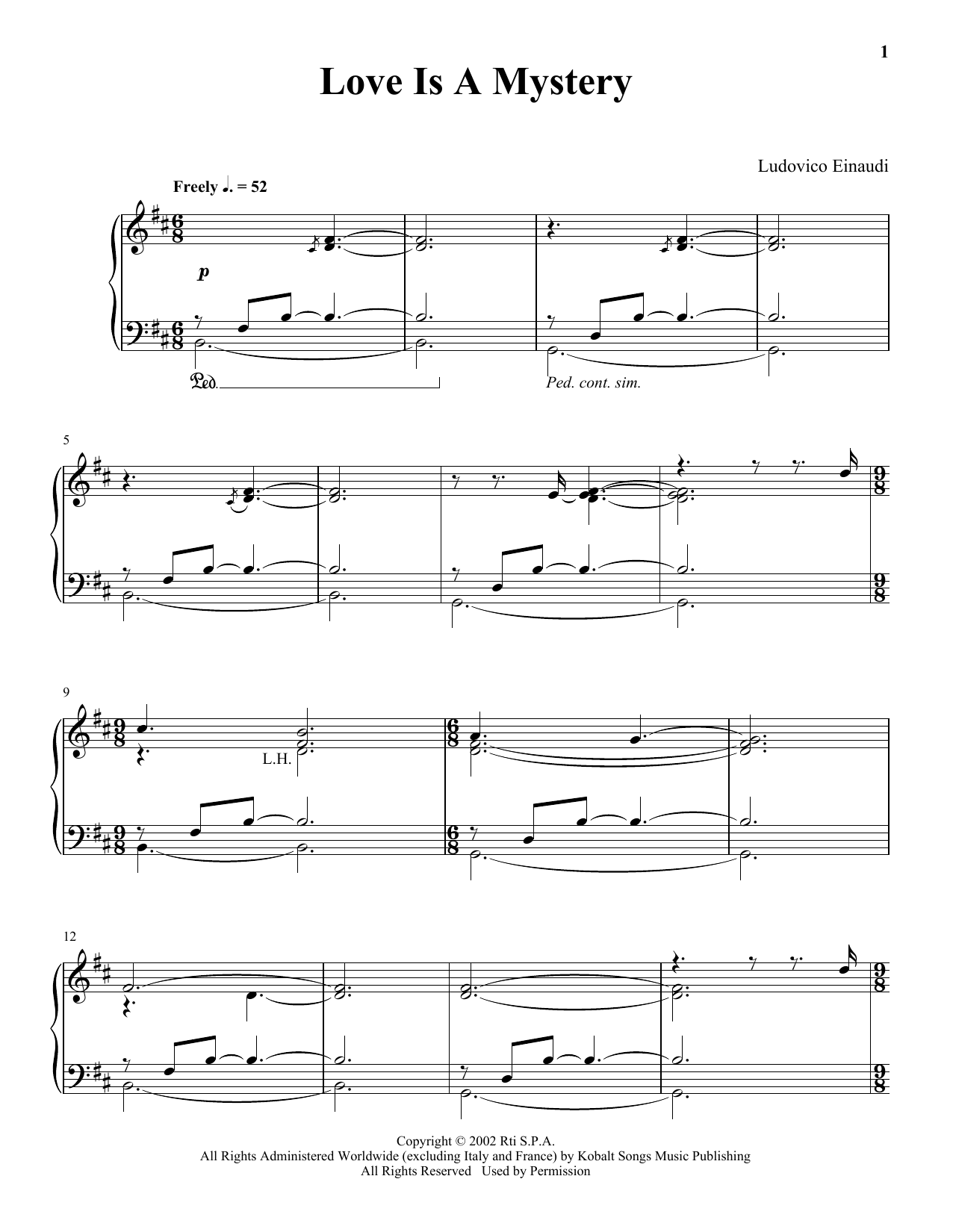 Download Ludovico Einaudi Love Is A Mystery Sheet Music