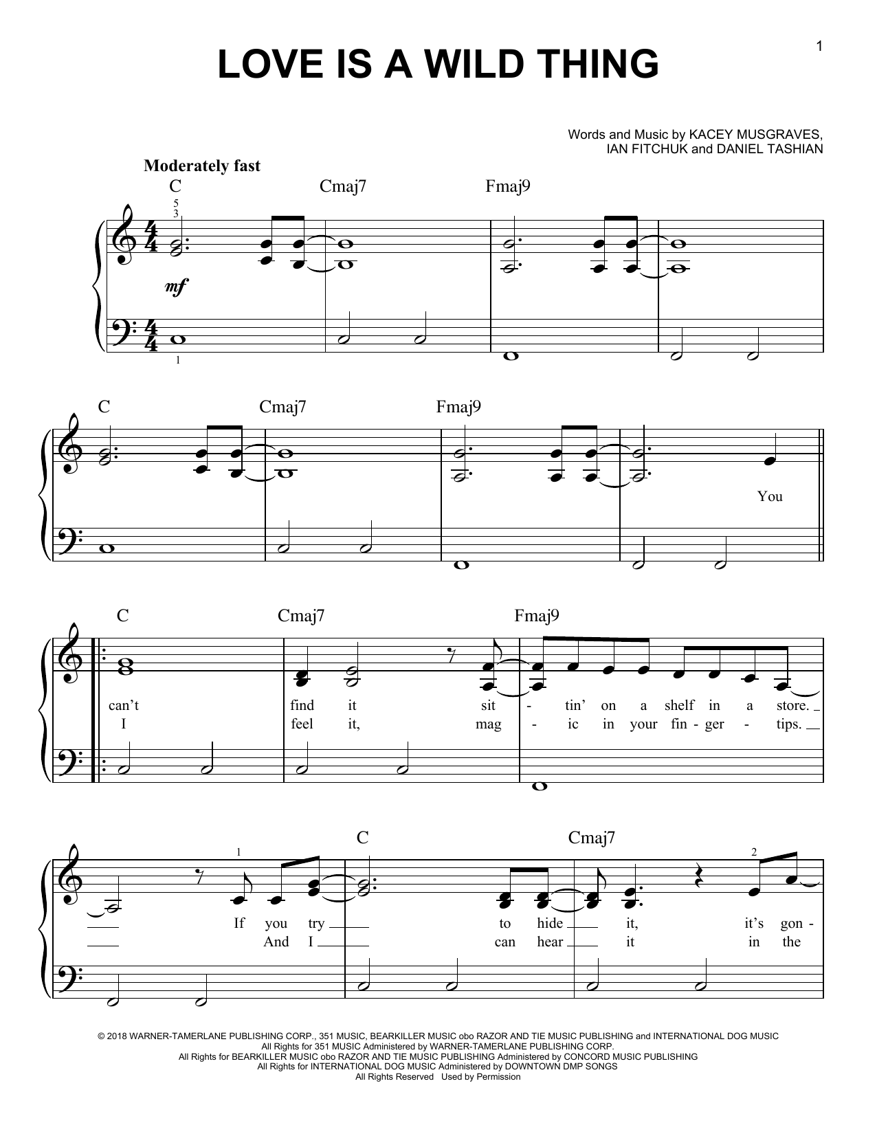 Download Kacey Musgraves Love Is A Wild Thing Sheet Music
