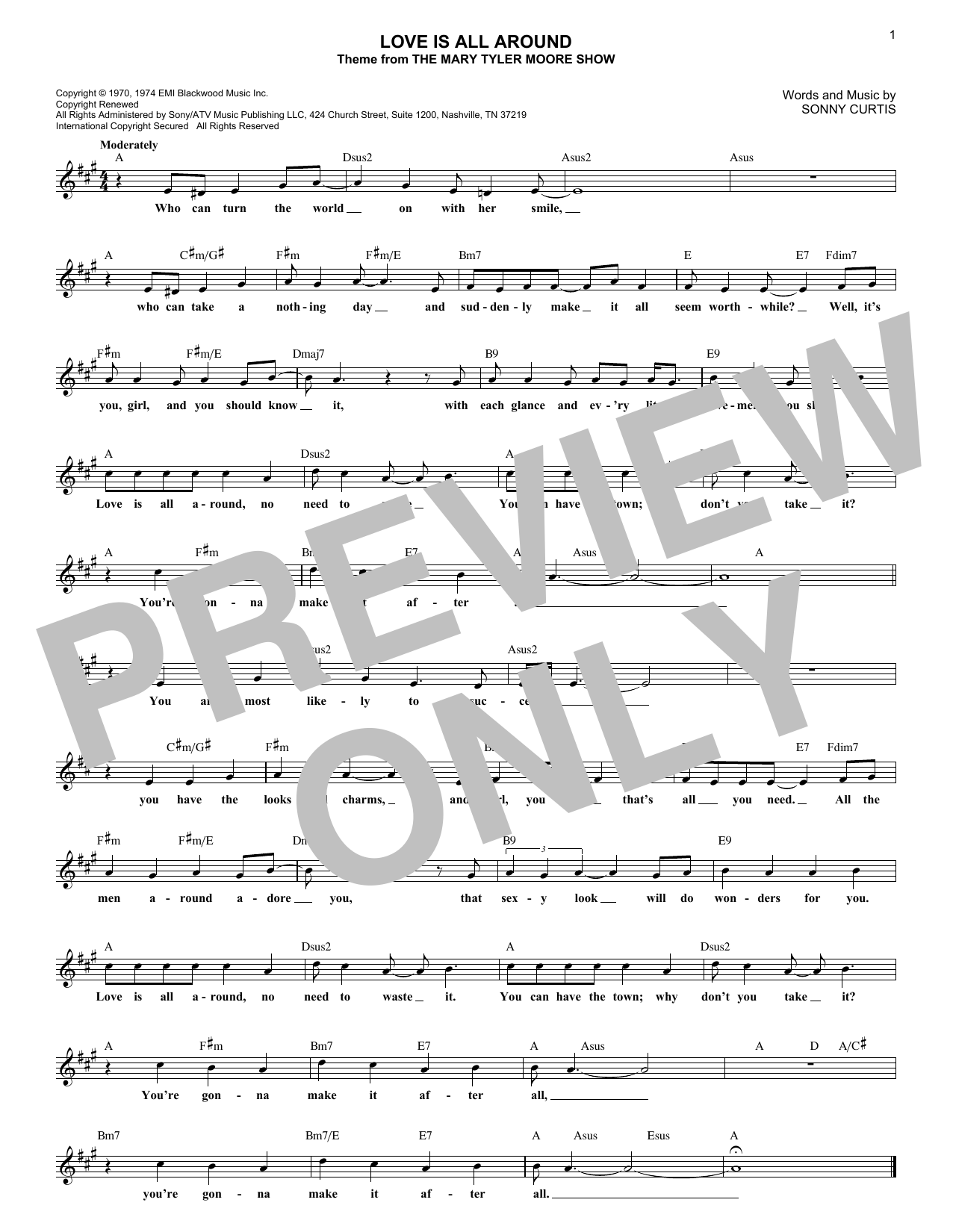 Download Sonny Curtis Love Is All Around (from The Mary Tyler Sheet Music