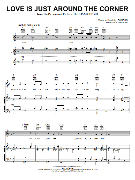 Download Bing Crosby Love Is Just Around The Corner Sheet Music