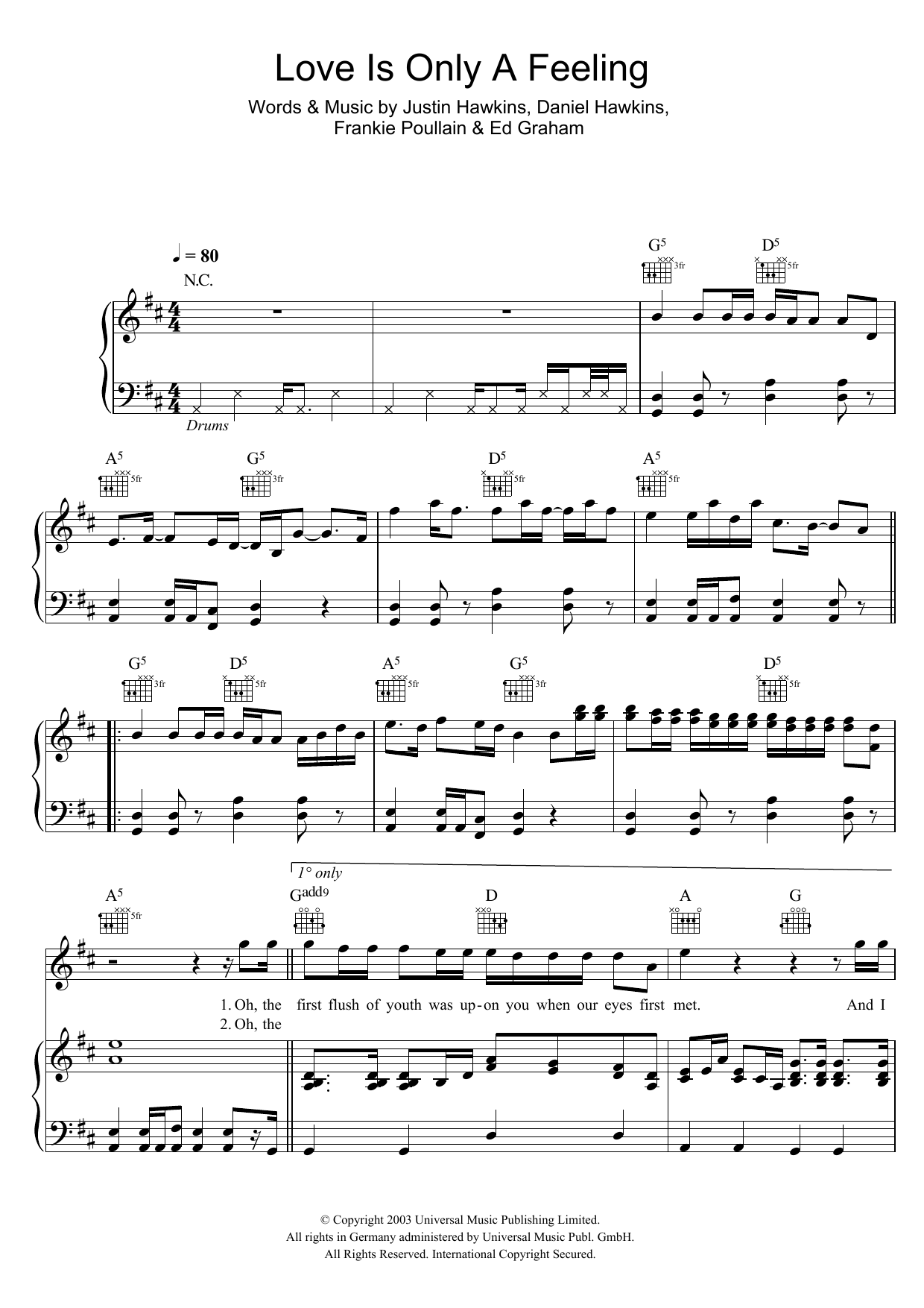 Download The Darkness Love Is Only A Feeling Sheet Music