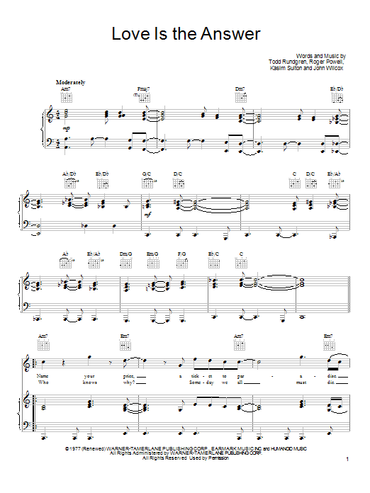 Download Todd Rundgren Love Is The Answer Sheet Music
