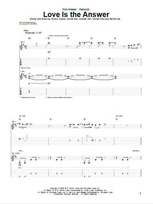 Download Weezer Love Is The Answer Sheet Music