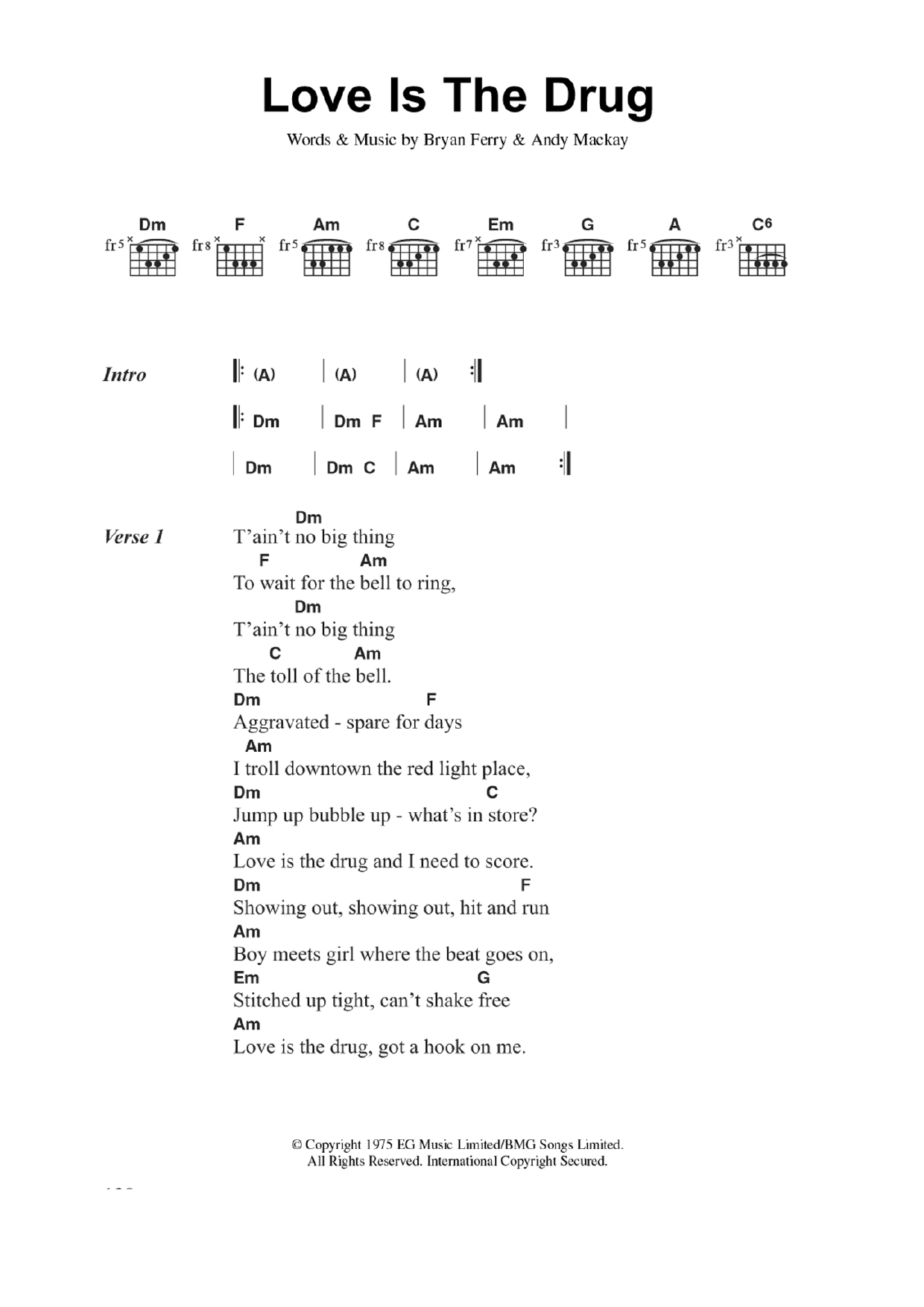 Download Roxy Music Love Is The Drug Sheet Music