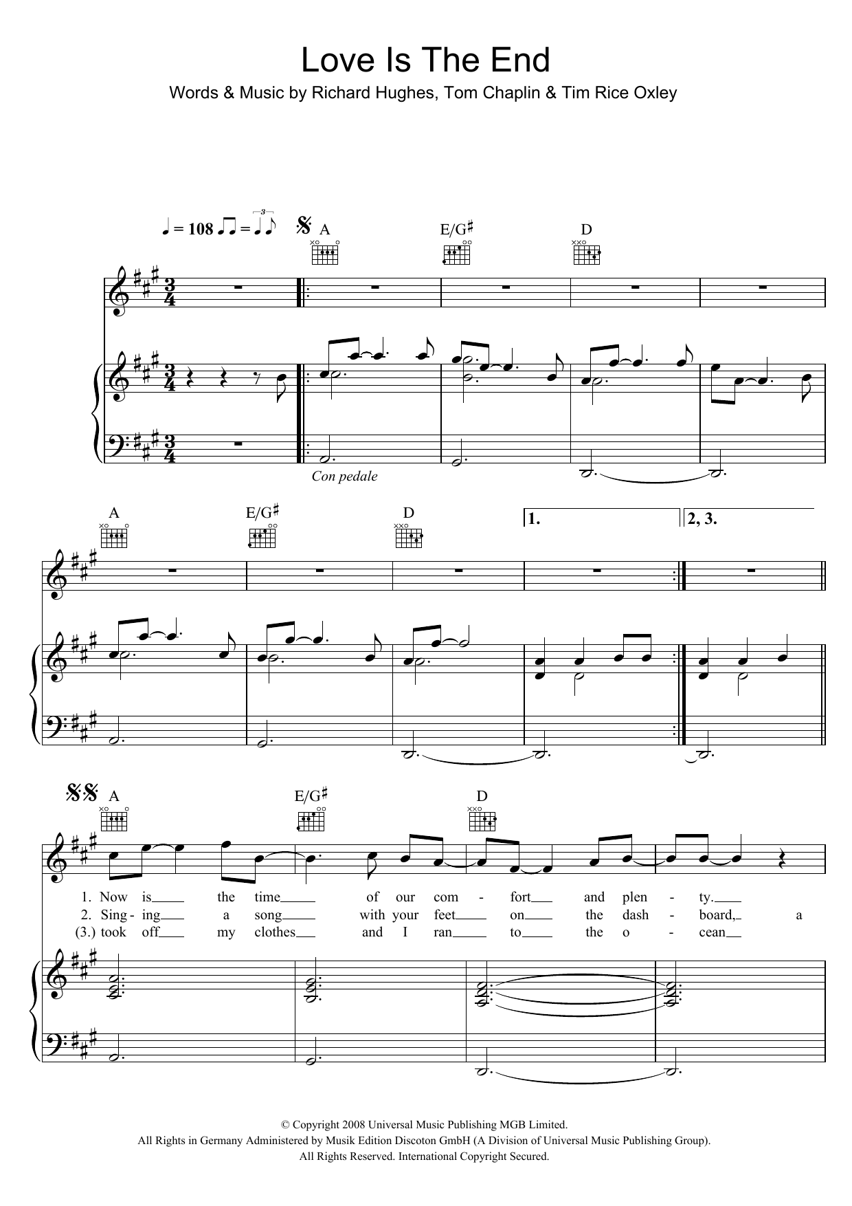 Download Keane Love Is The End Sheet Music